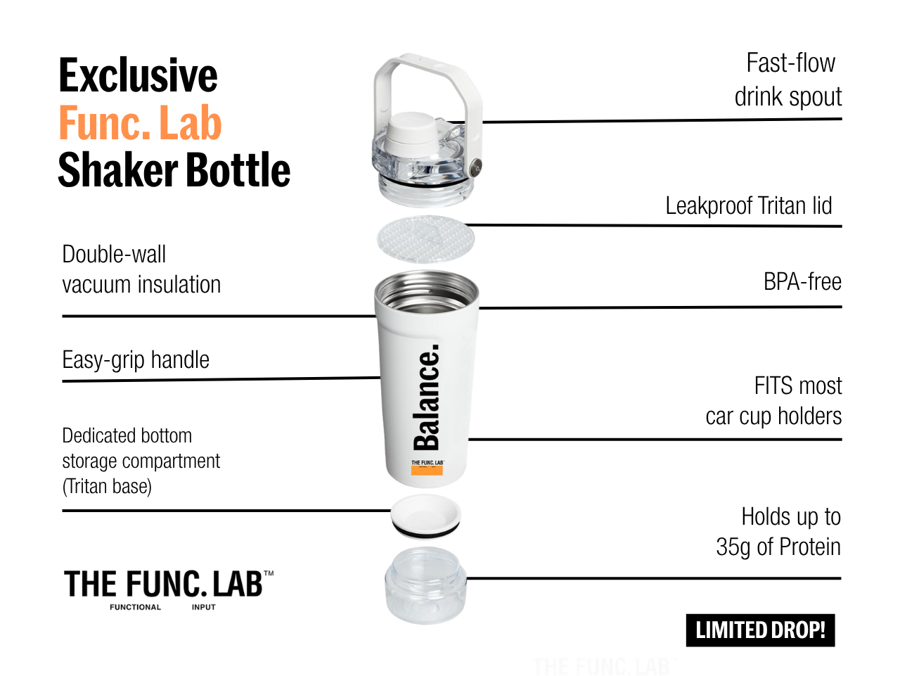 Exclusive Shaker Bottle – White – Balance (Limited Drop)