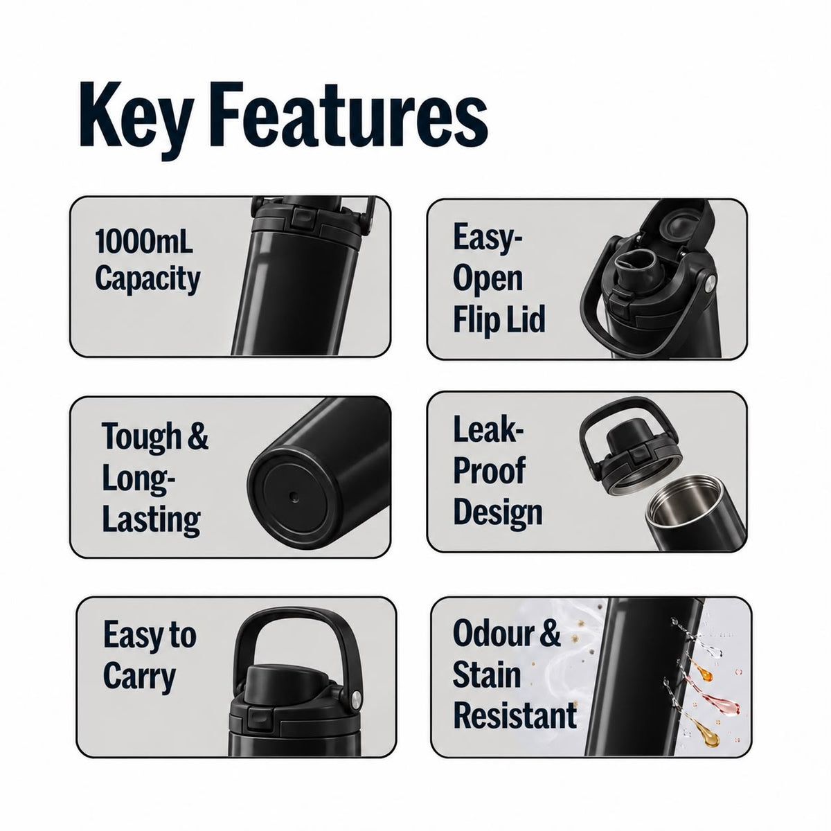 Func. Daily Hydration Bottle – Black (Balance) | Long Portable Handle