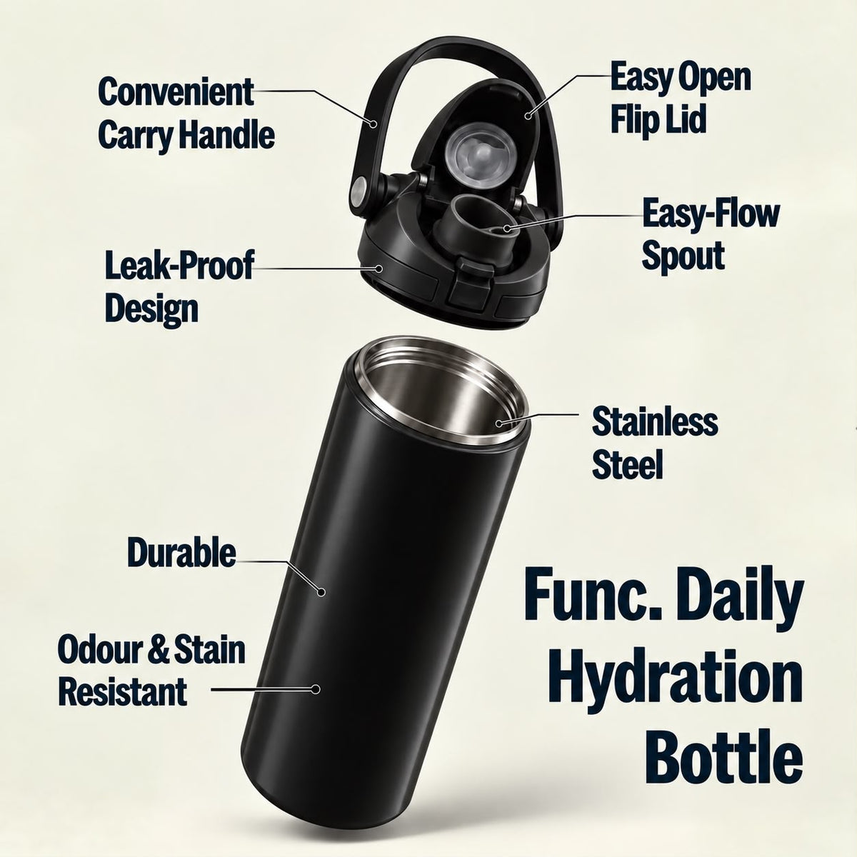 Func. Daily Hydration Bottle – Black (Balance) | Long Portable Handle